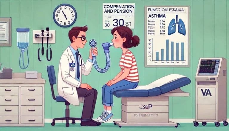 VA Asthma Rating with a woman breathing