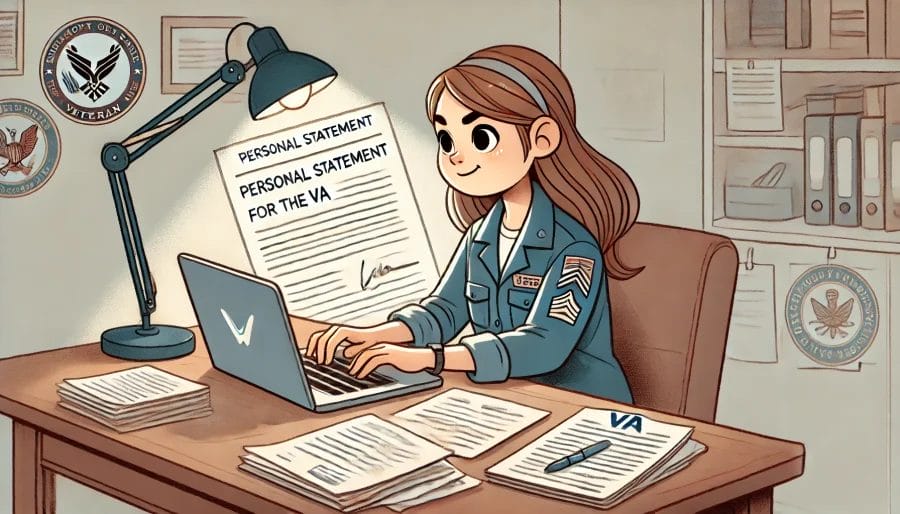 VA Personal Statement Examples with Female Veteran typing