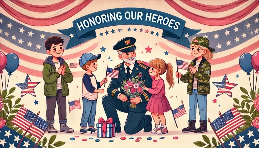 Veterans day military discounts kids thanking soldier