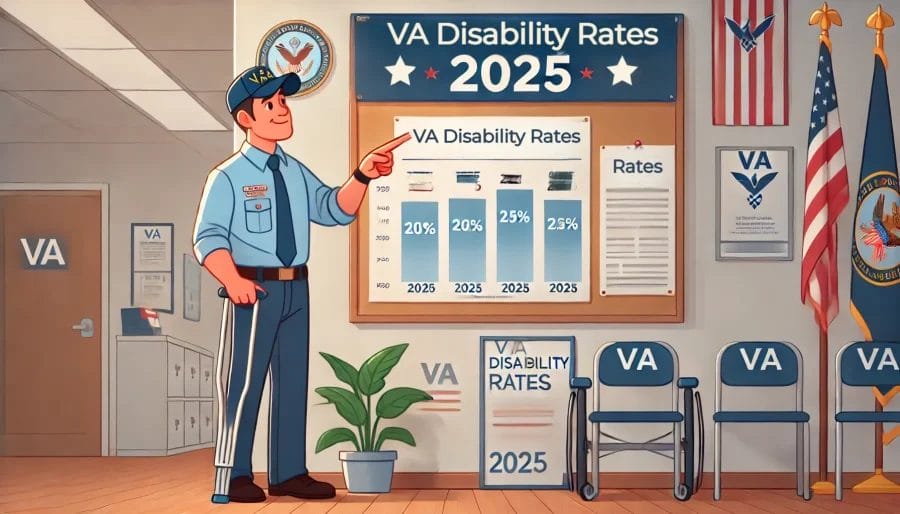 2025 VA Disability Rates with guy at board